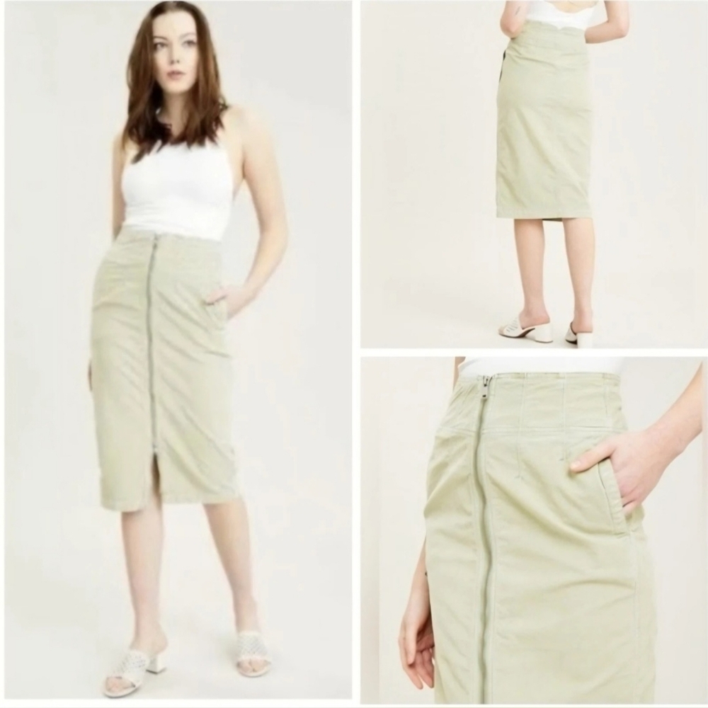 We The Free by Free People I Want It All Corduroy Midi Skirt Moss Green Sz S